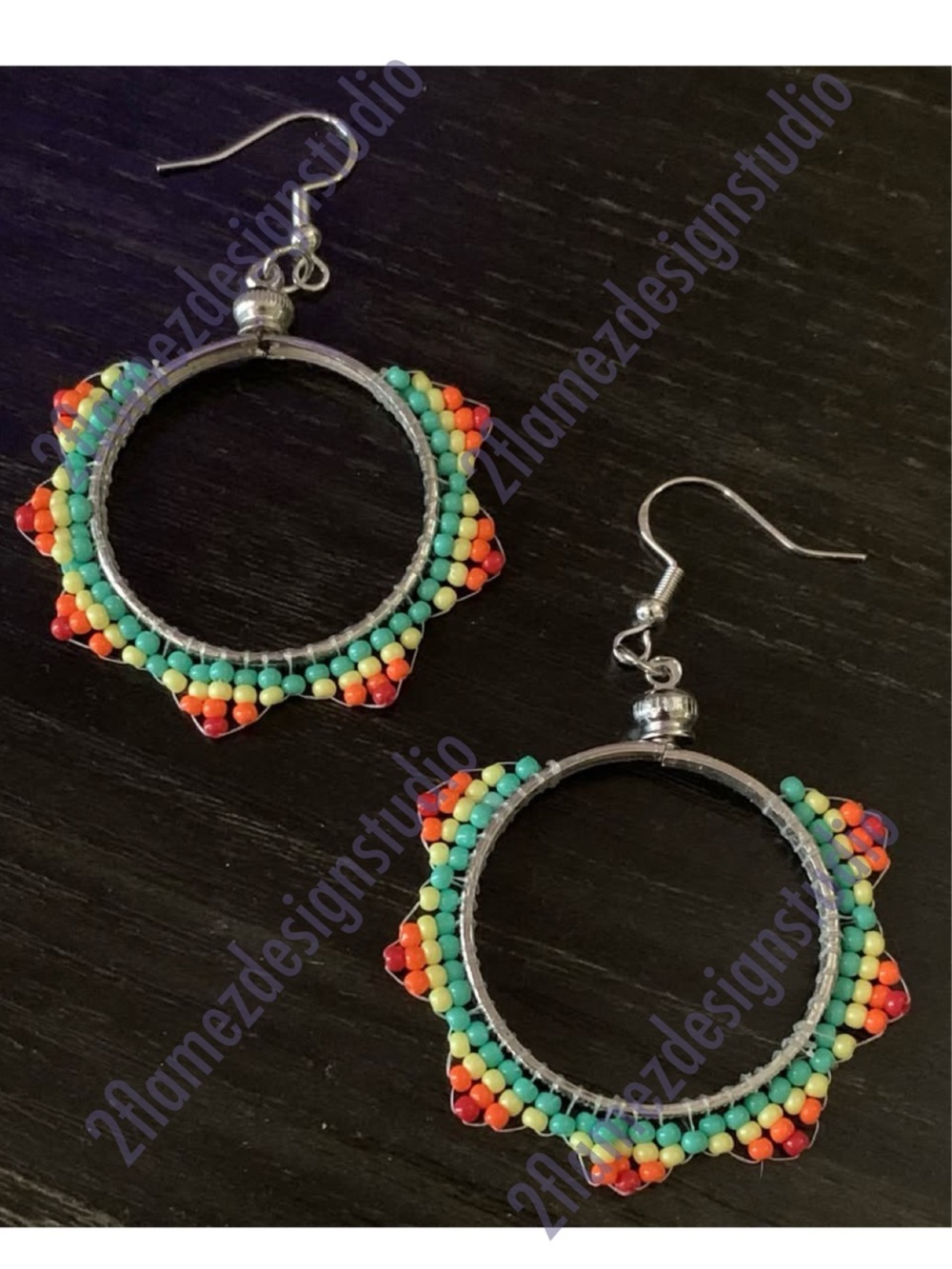 Handmade Seed Bead VTG Bezel Hoop Earrings - 3 colors